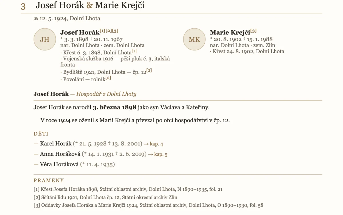 Rodinná kniha v aplikaci Strom