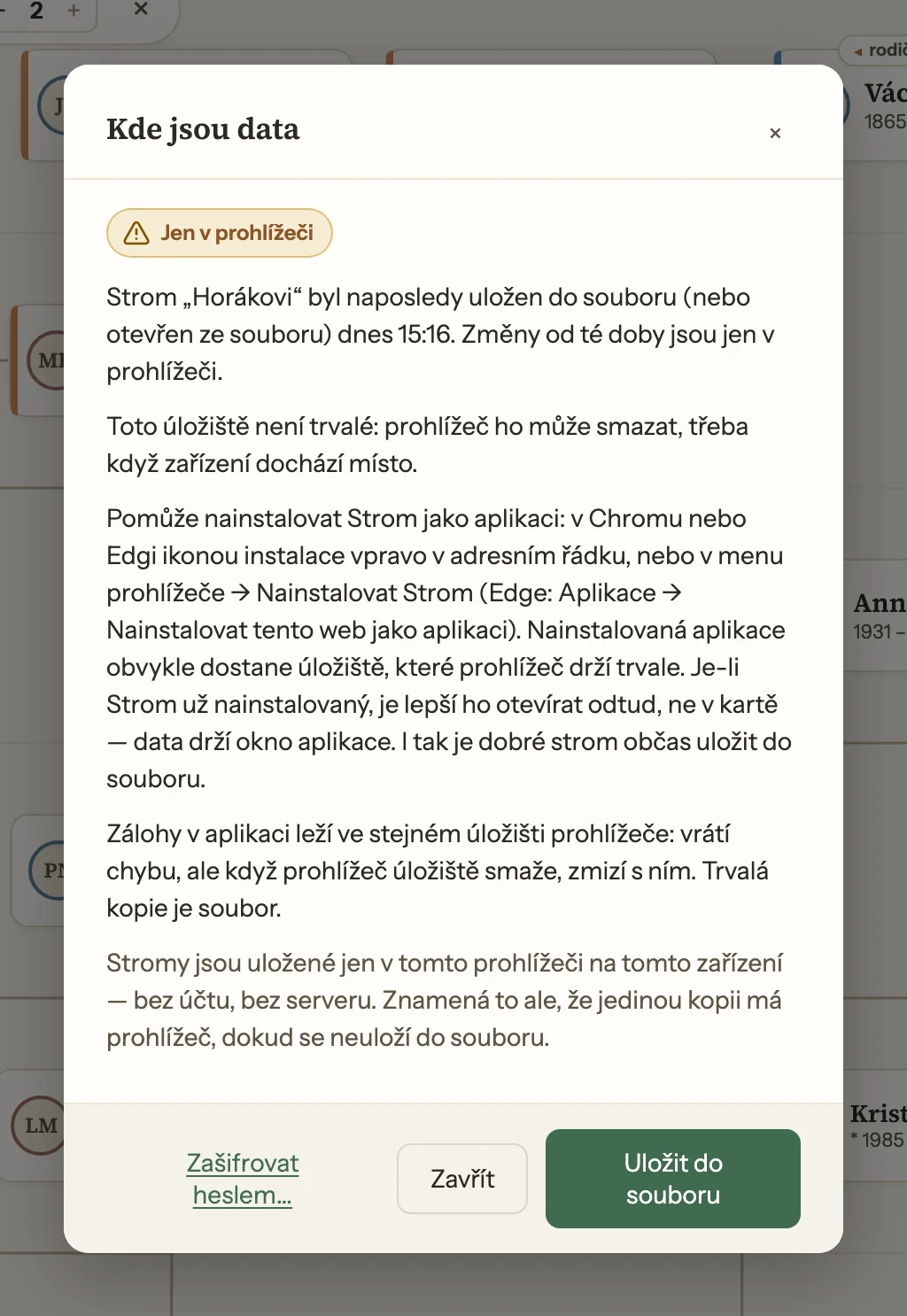 Okno „Kde jsou data“