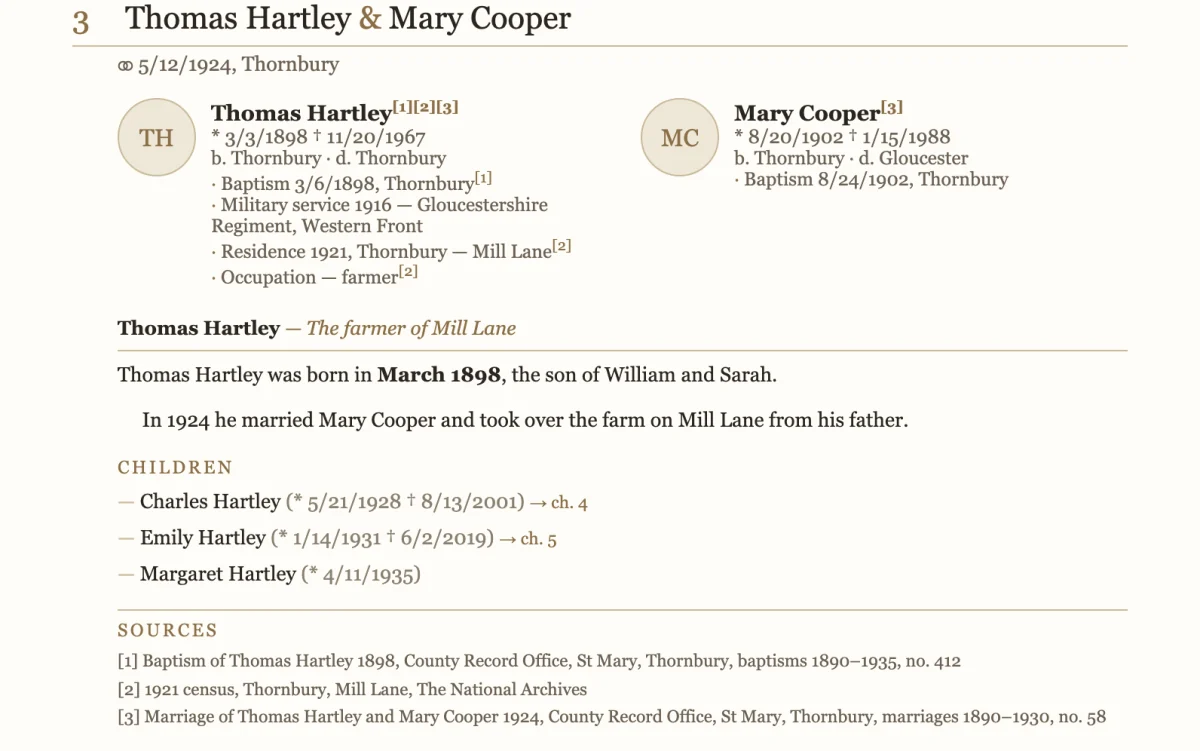The family book in the Strom app