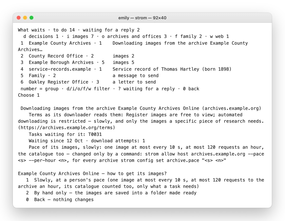 The archive's terms in the terminal: slowly, or by hand