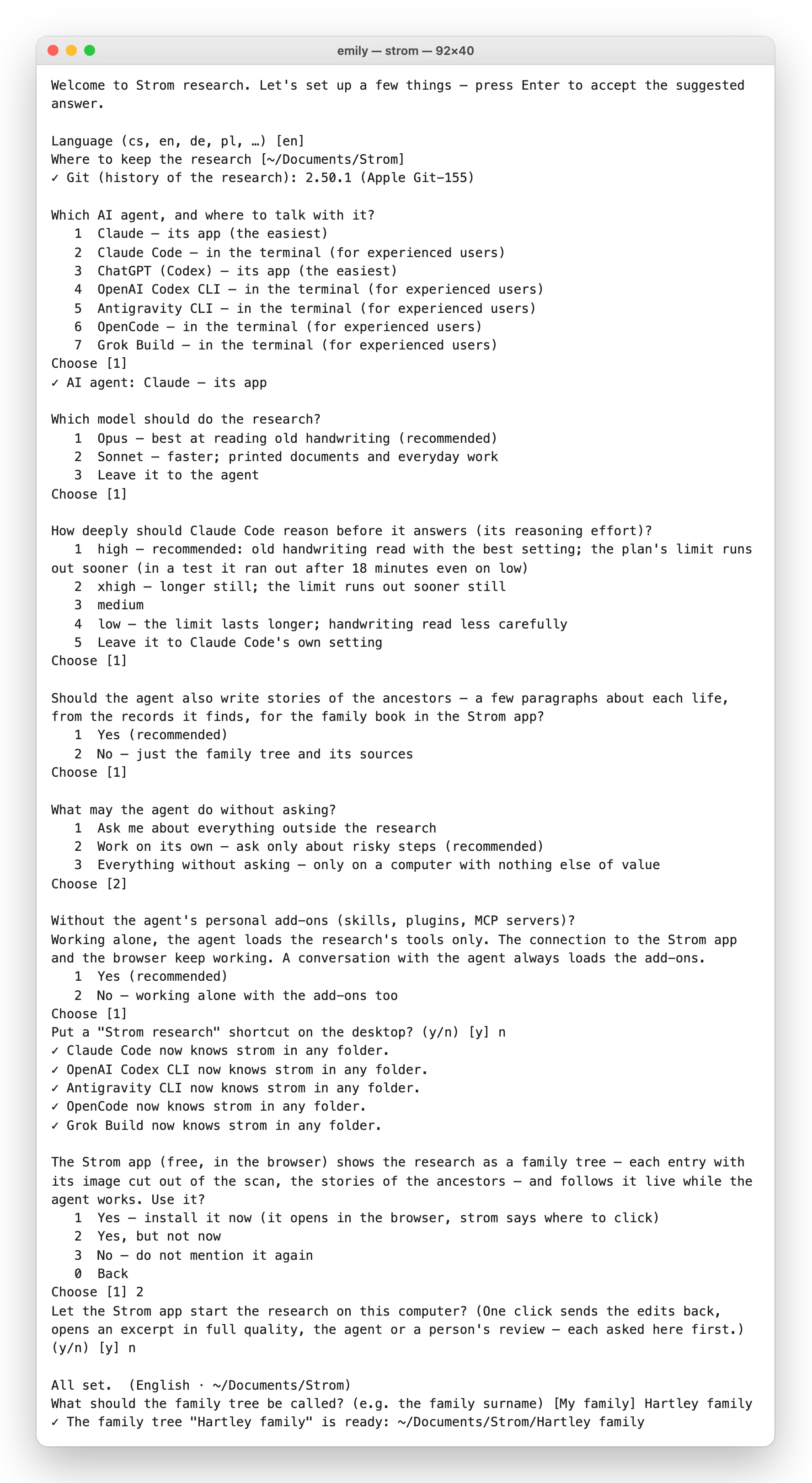 The whole setup in the terminal, up to the agent opening